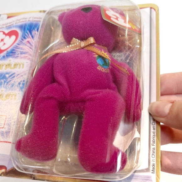 Vintage Y2K 2000s Millennium The Bear TY Beanie Baby Small Purple World Plush - Picture 4 of 11